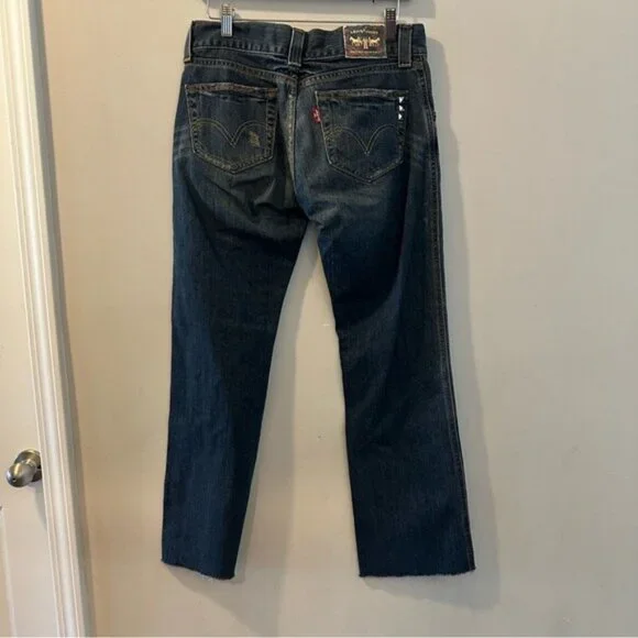 Levi’s 504 Slouch Straight Distressed Studded Floral Embroidered Jeans Sz 7 M - Picture 4 of 14